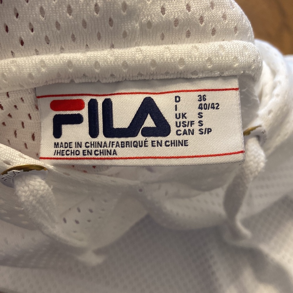 FILA cropped ventilated drawstring hoodie size small white w/ purple and pink - Picture 3 of 11